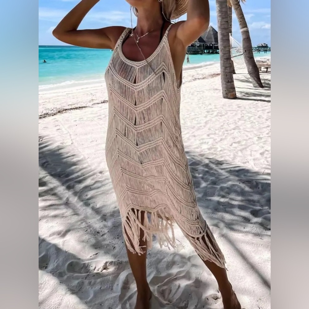 Fringe Scoop Neck Cover-Up in Black - Picture 5 of 8